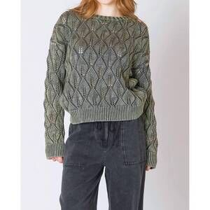 NEW DEX CLOTHING pointelle crewneck sweater in washed khaki